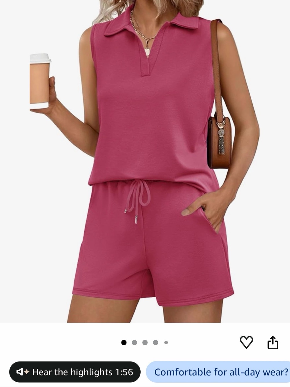 Relaxed Collared Drawstring Track Shorts Set - Black - Picture 4 of 4